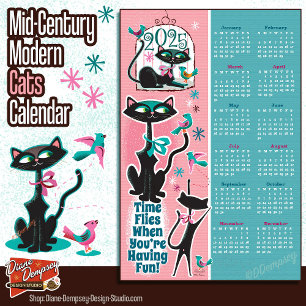 Mid-Century Cats Calendar Kitchen Towel