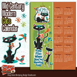 Mid-Century Cats Calendar Kitchen Towel Green/Rust<br><div class="desc">Mid-Century Cats Calendar Kitchen Towel illustrated in 1960s style by Diane Dempsey. A classic mid mod design for your retro kitchen. These mischievous kitties seem to be having a laugh... letting the birds out of their cages. Collect all the mid-century designs by Diane Dempsey Studio. All images on this store...</div>