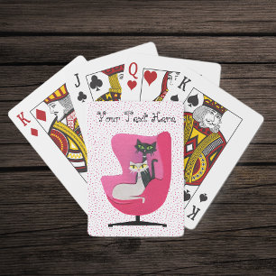 Mid Century Cats in Pink Chair on Pink Polka Dots Poker Cards
