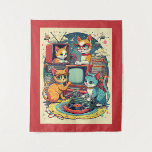 Mid Century Cats with Retro Records & TV Tapestry