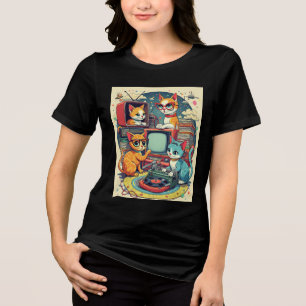 Mid Century Cats with Retro Records & TV Tri-Blend Shirt