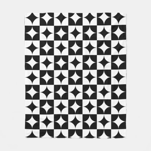 Mid Century Checkerboard Stars Checkered Pattern Fleece Blanket