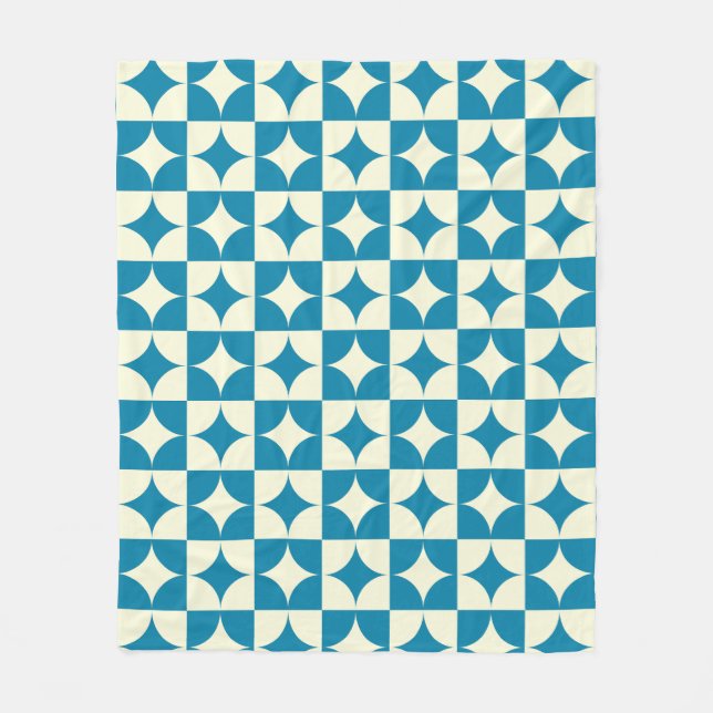 Mid Century Checkerboard, Stars Checkered Pattern Fleece Blanket (Front)