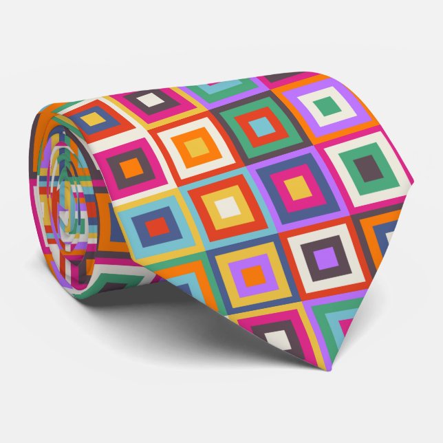 Mid Century Checkered Matisse Inspired Design Neck Tie (Rolled)