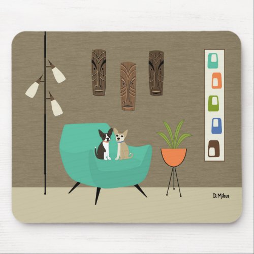 Mid Century Chihuahuas with Tikis Mouse Pad