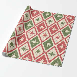 Mid Century Christmas Atomic Stars on diamonds Wrapping Paper