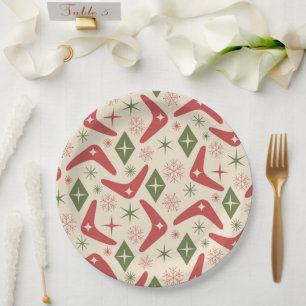 Mid Century Christmas Boomerangs with Diamonds Paper Plates