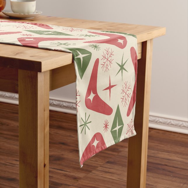 Mid Century Christmas Boomerangs with Diamonds  Short Table Runner (In Situ)
