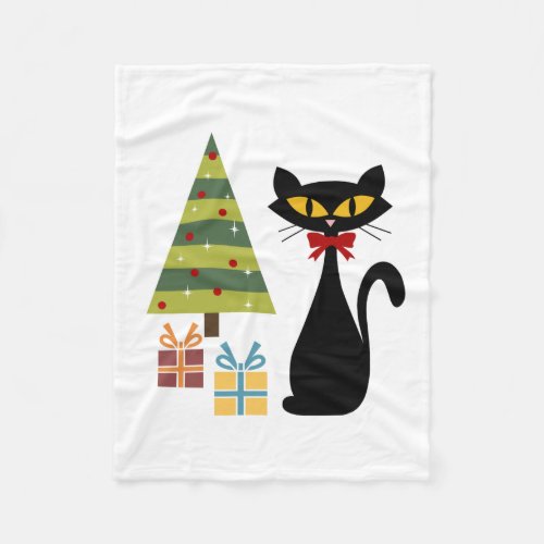 Mid Century Christmas cat Fleece Blanket