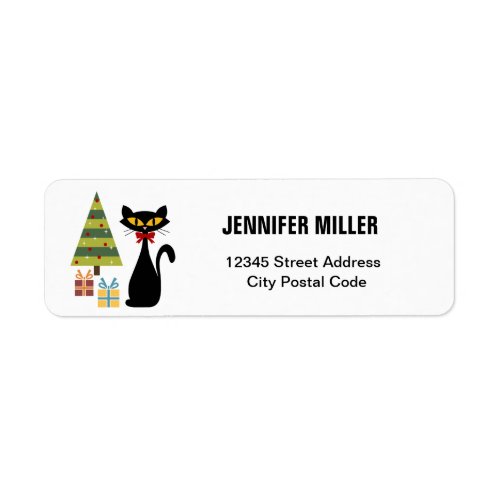 Mid Century Christmas cat Return Address Label