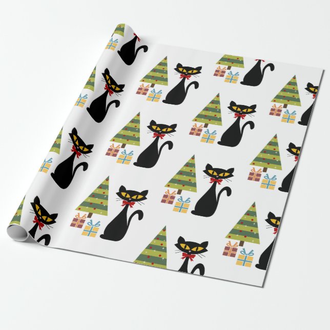 Mid Century Christmas cat Wrapping Paper (Unrolled)