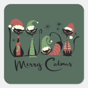 Mid Century Christmas Cats Atomic 50s Style Square Sticker