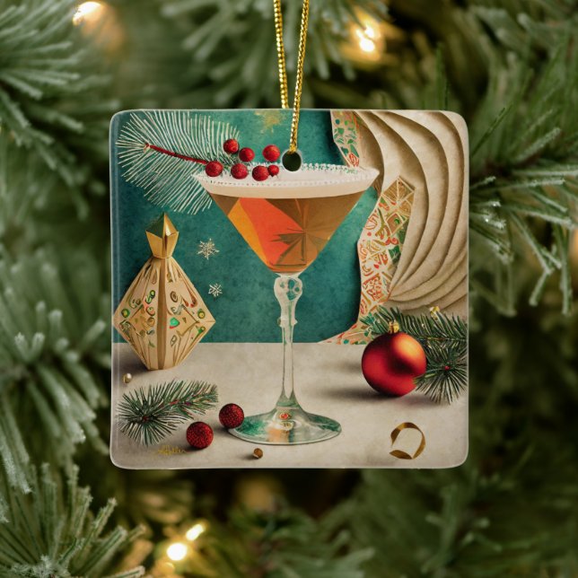 Mid Century Christmas Cocktail Party Happy Hour Ceramic Ornament (Tree)