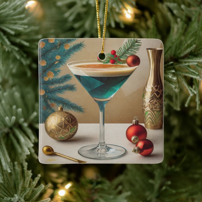 Mid Century Christmas Cocktail Party Happy Hour Ceramic Ornament (Tree)
