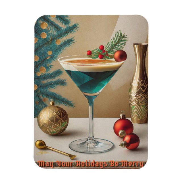 Mid Century Christmas Cocktail Party Happy Hour Magnet (Vertical)