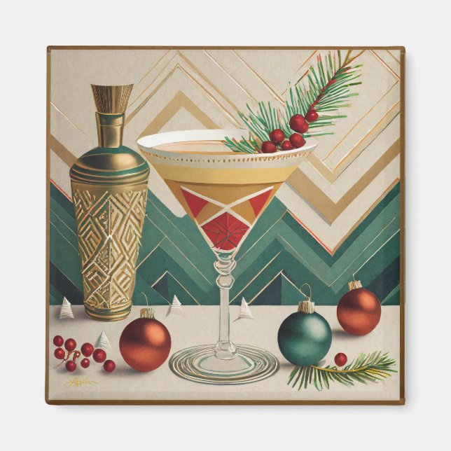 Mid Century Christmas Cocktail Party Happy Hour Magnet (Front)