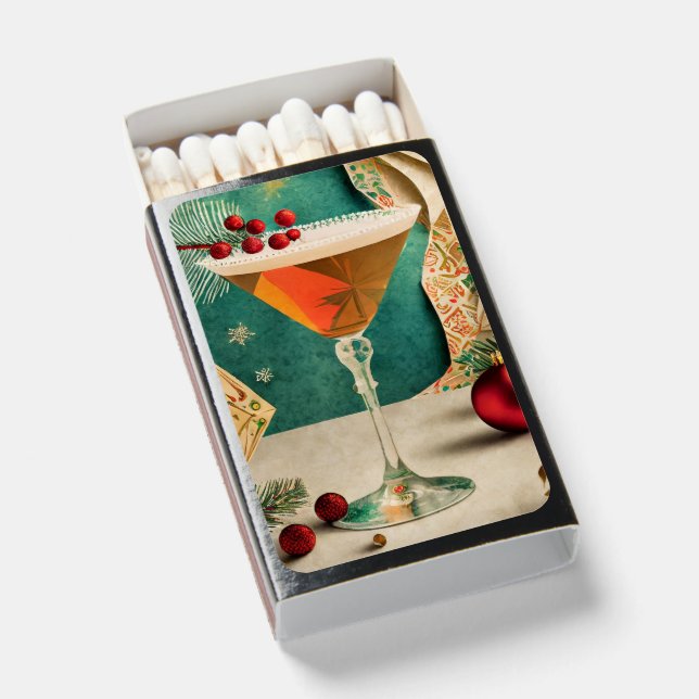 Mid Century Christmas Cocktail Party Happy Hour Matchboxes (Front Open)
