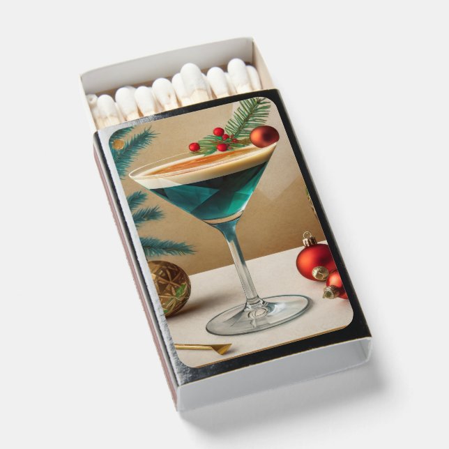 Mid Century Christmas Cocktail Party Happy Hour Matchboxes (Front Open)