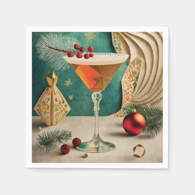 Mid Century Christmas Cocktail Party Happy Hour Napkins (Front)