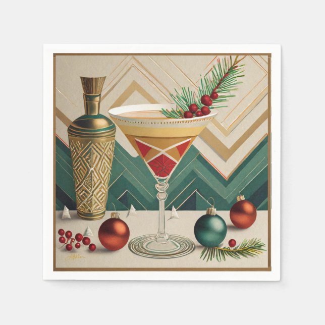 Mid Century Christmas Cocktail Party Happy Hour Napkins (Front)
