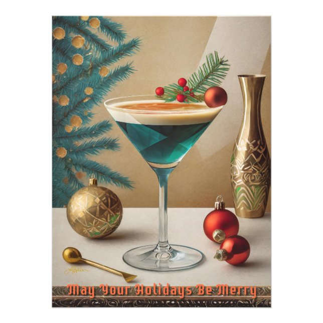 Mid Century Christmas Cocktail Party Happy Hour Photo Print (Front)