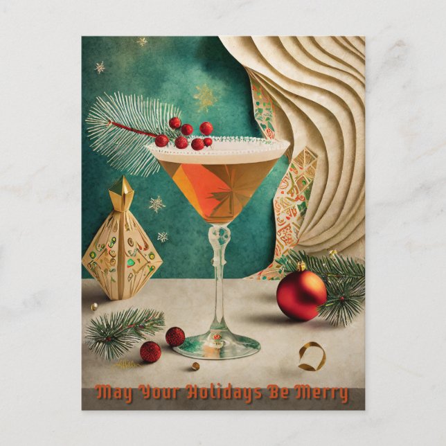 Mid Century Christmas Cocktail Party Happy Hour Postcard (Front)
