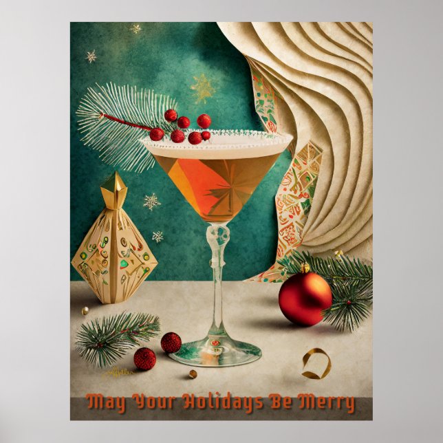 Mid Century Christmas Cocktail Party Happy Hour Poster (Front)