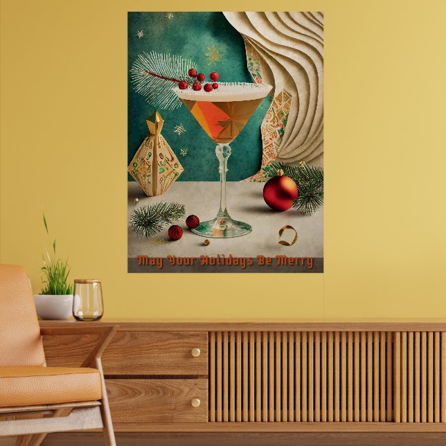 Mid Century Christmas Cocktail Party Happy Hour Poster (Living Room 2)