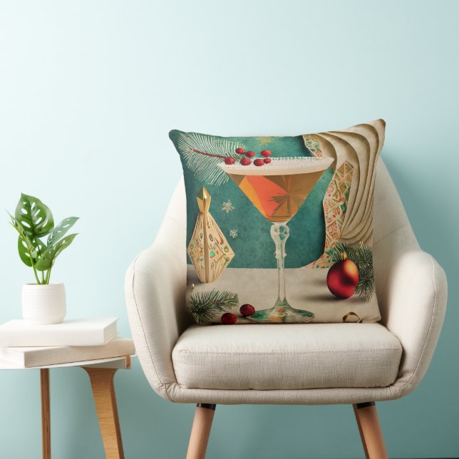 Mid Century Christmas Cocktail Party Happy Hour Throw Pillow (Chair)