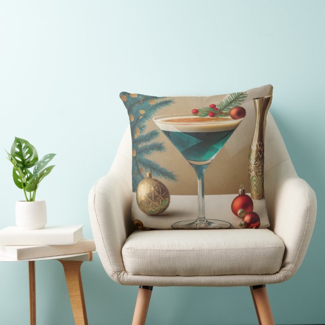 Mid Century Christmas Cocktail Party Happy Hour Throw Pillow (Chair)