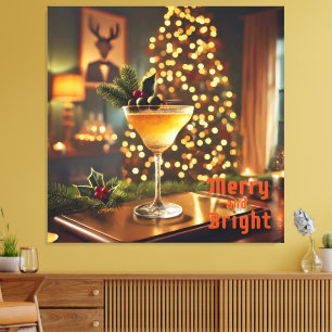 Mid Century Christmas Merry & Bright Cocktail  Canvas Print