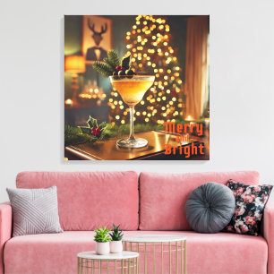 Mid Century Christmas Merry & Bright Cocktail Canvas Print