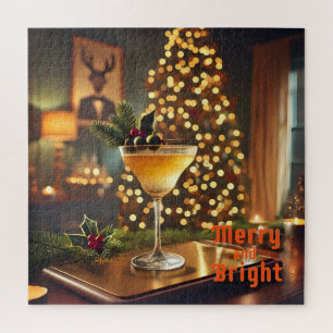 Mid Century Christmas Merry & Bright Cocktail Jigsaw Puzzle