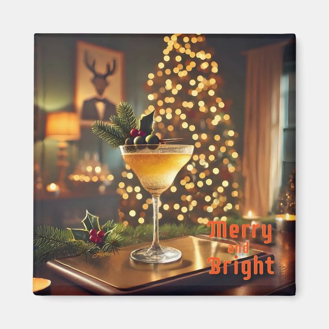 Mid Century Christmas Merry & Bright Cocktail  Magnet (Front)
