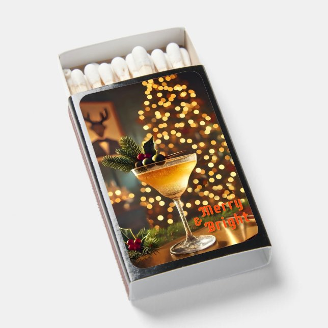 Mid Century Christmas Merry & Bright Cocktail  Matchboxes (Front Open)