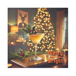 Mid Century Christmas Merry & Bright Cocktail  Metal Print