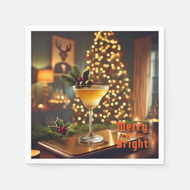 Mid Century Christmas Merry & Bright Cocktail  Napkins (Front)