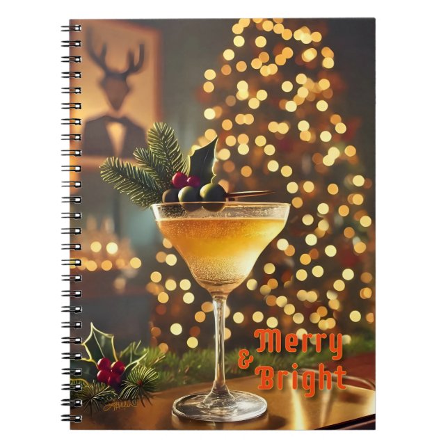 Mid Century Christmas Merry & Bright Cocktail  Notebook (Front)