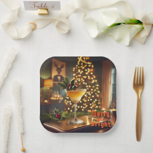 Mid Century Christmas Merry & Bright Cocktail Paper Plates