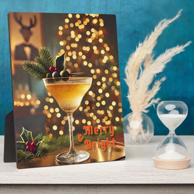Mid Century Christmas Merry & Bright Cocktail  Plaque (Side)