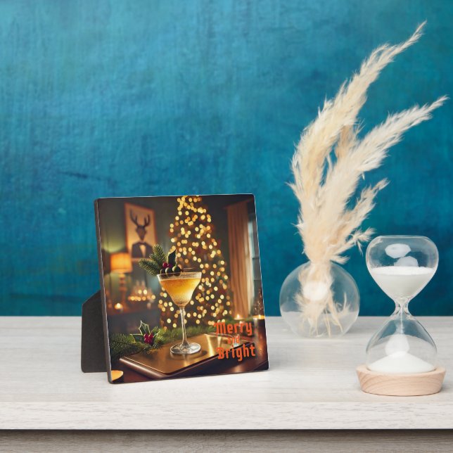 Mid Century Christmas Merry & Bright Cocktail  Plaque (Insitu)