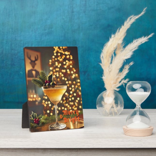 Mid Century Christmas Merry & Bright Cocktail  Plaque (Side)