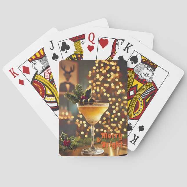 Mid Century Christmas Merry & Bright Cocktail  Poker Cards (Back)