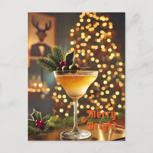 Mid Century Christmas Merry & Bright Cocktail  Postcard