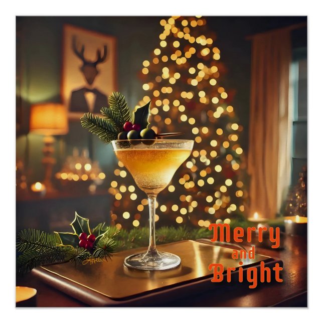 Mid Century Christmas Merry & Bright Cocktail  Poster (Front)