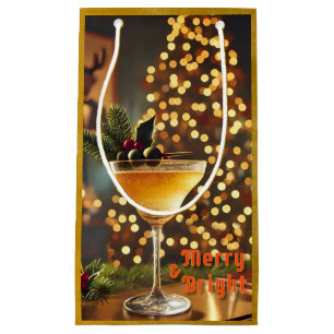 Mid Century Christmas Merry & Bright Cocktail  Small Gift Bag
