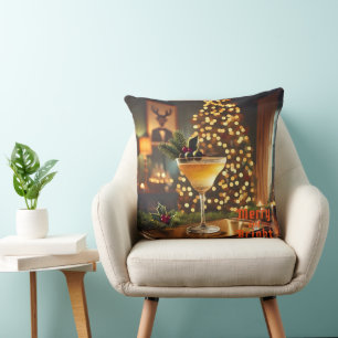 Mid Century Christmas Merry & Bright Cocktail Throw Pillow