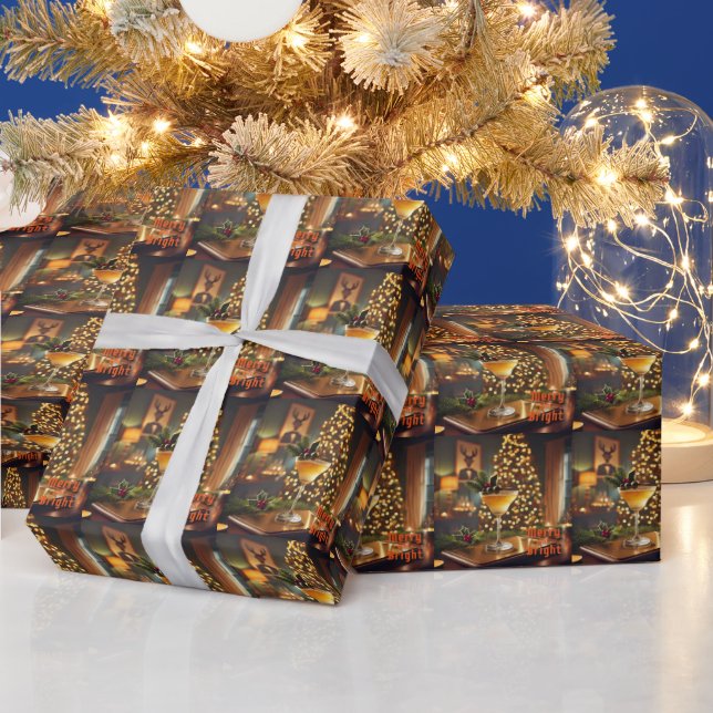 Mid Century Christmas Merry & Bright Cocktail  Wrapping Paper (Holidays)