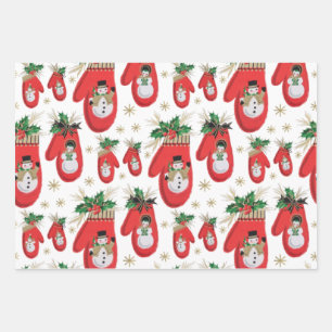 Mid Century Christmas Mittens Wrapping Paper Sheets