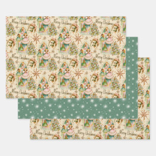 Mid Century Christmas Pastel Angels Wrapping Paper